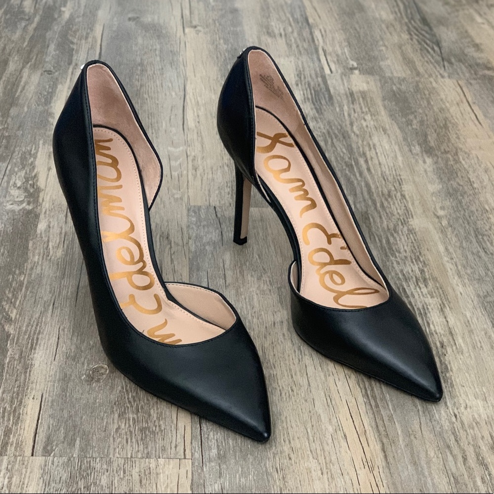 Sam Edelman Hensen Black Leather Pointy Toe Pumps